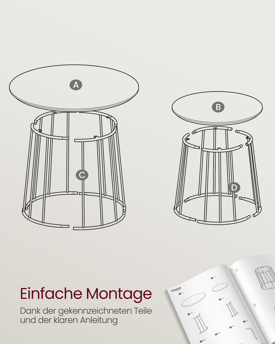 Couchtisch Set von 2 mit Stahlrahmen in natürlicher Walnussfarbe