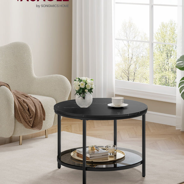 Couchtisch-2 Levels-Glasblech-Marble Black-Ink Black Schwarz