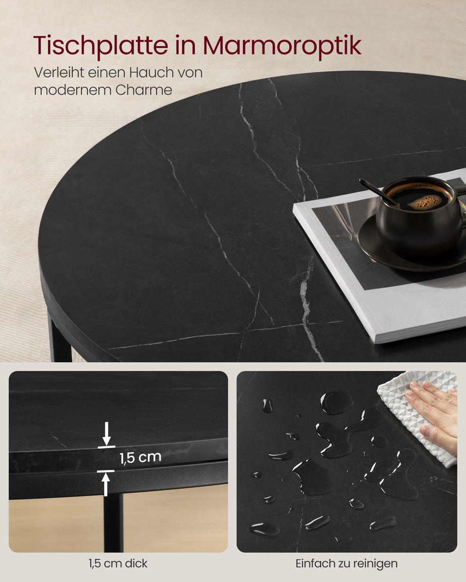 Couchtisch-2 Levels-Glasblech-Marble Black-Ink Black Schwarz