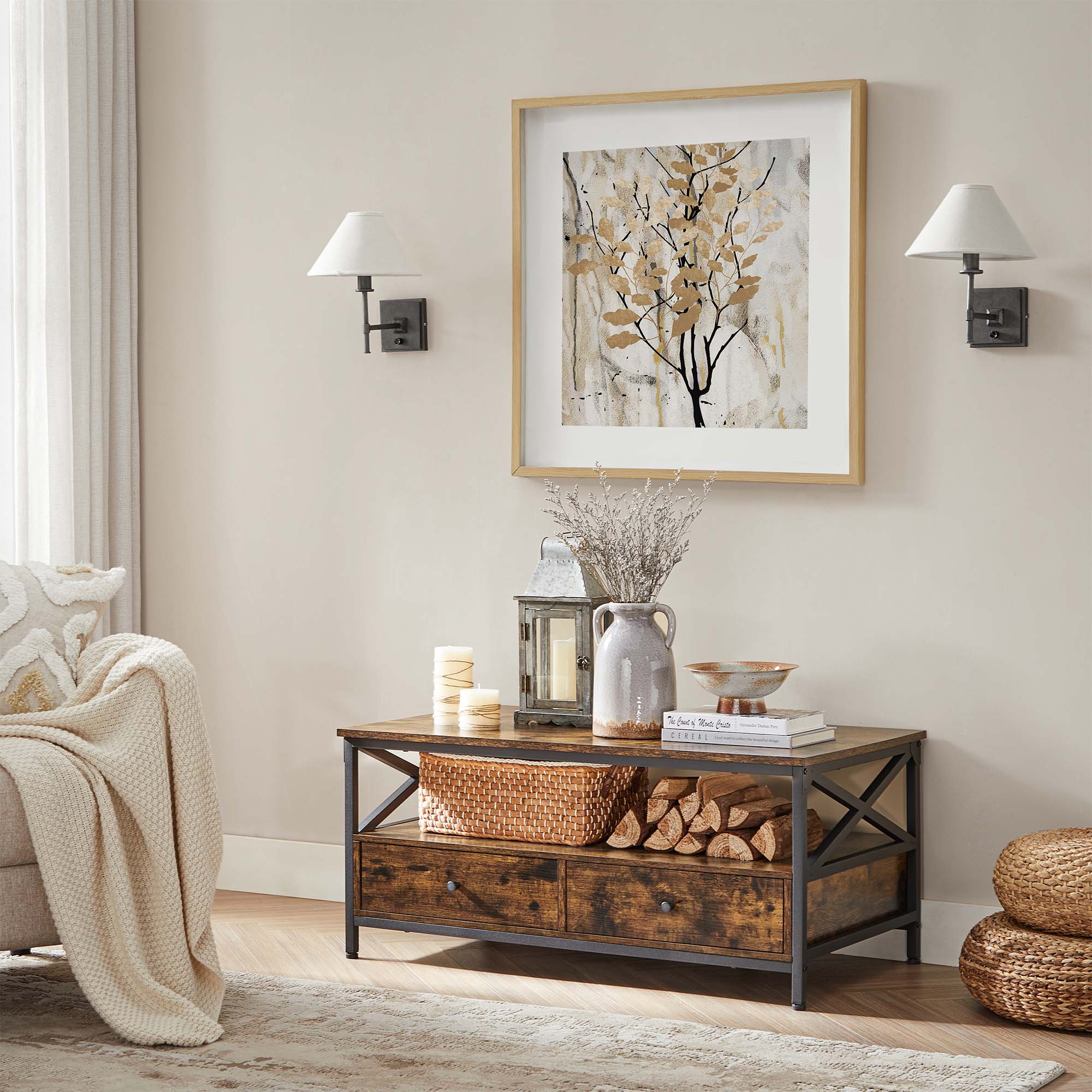 Couchtisch - Wohnzimmertisch - mit 2 Schubladen - 100 x 55 x 45 cm - braun