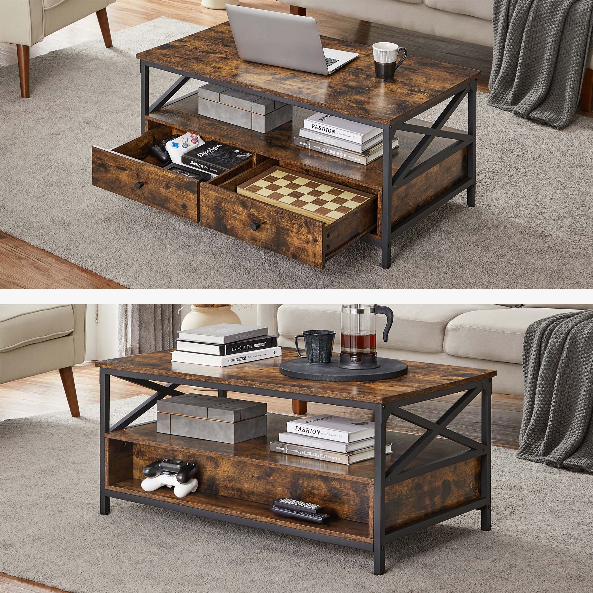 Couchtisch - Wohnzimmertisch - mit 2 Schubladen - 100 x 55 x 45 cm - braun