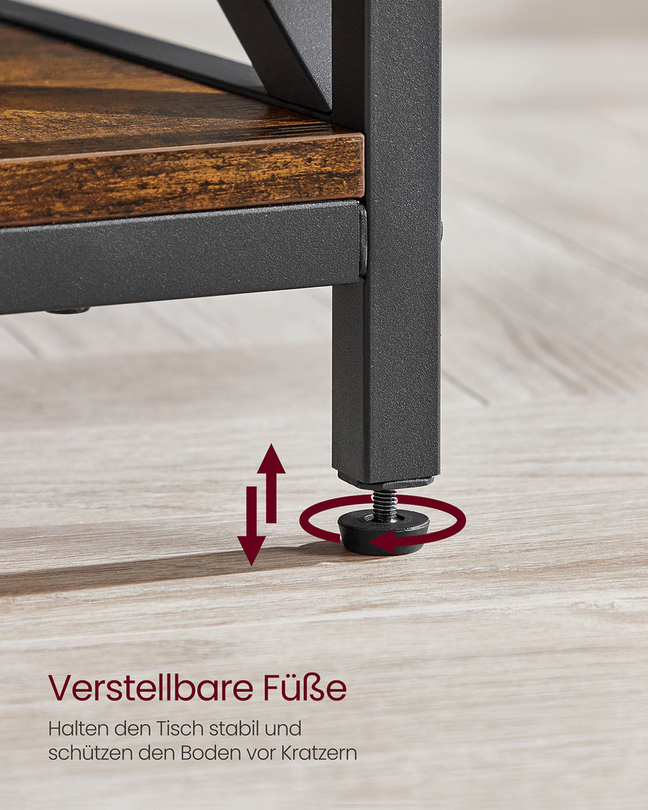 Couchtisch verstellbar in der Höhe mit offenen Fächern mit Vintage-Braun-Schwarz