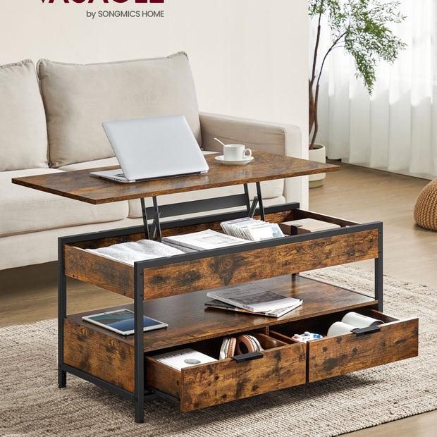 Couchtisch mit Schubladen-Vintage Brown-Ink-Schwarz