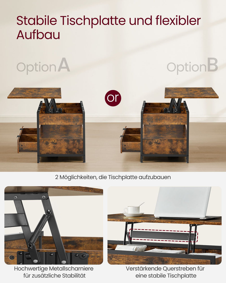 Couchtisch mit Schubladen-Vintage Brown-Ink-Schwarz