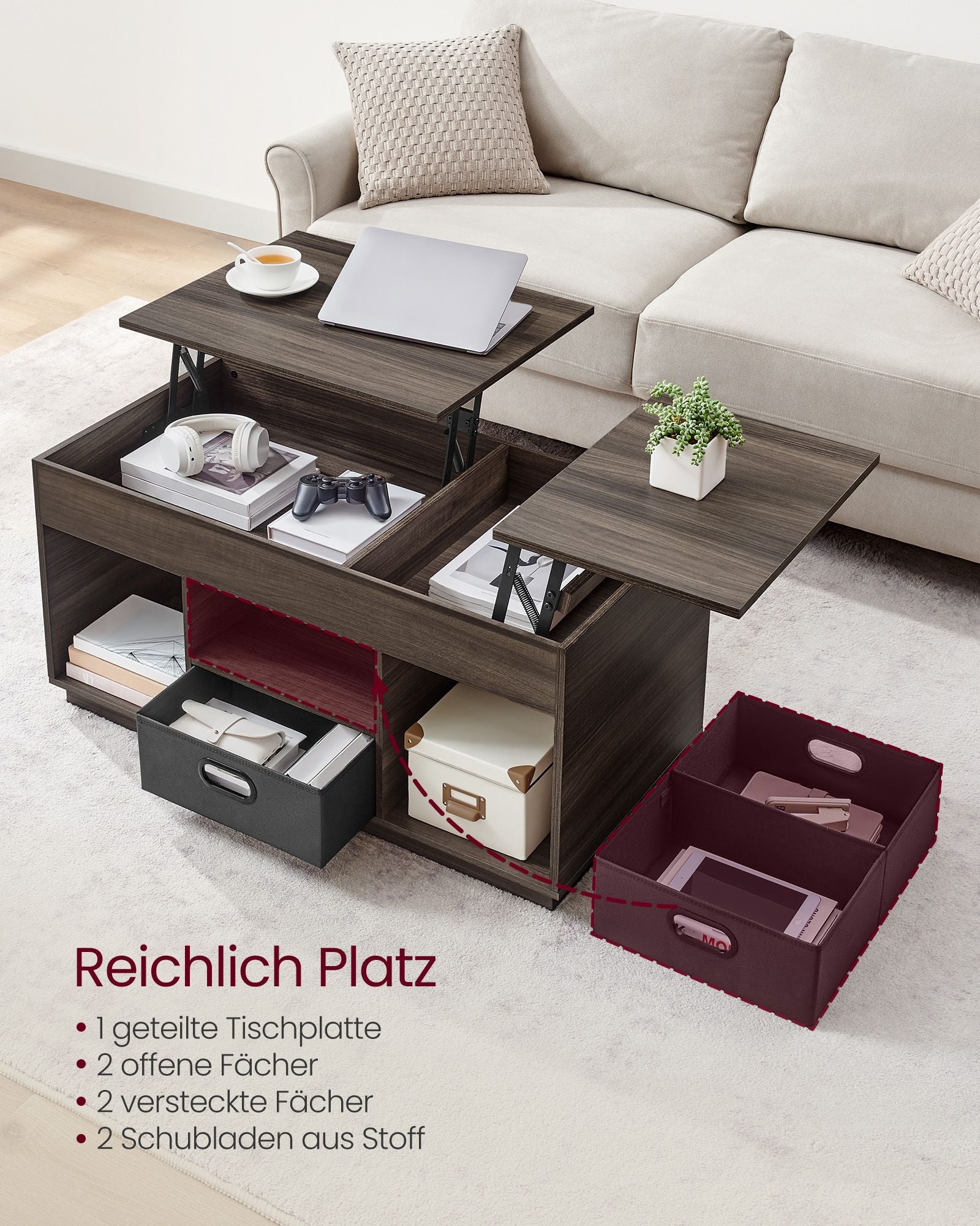 Couchtisch mit 2 Schubladen und Kursen Asbruin