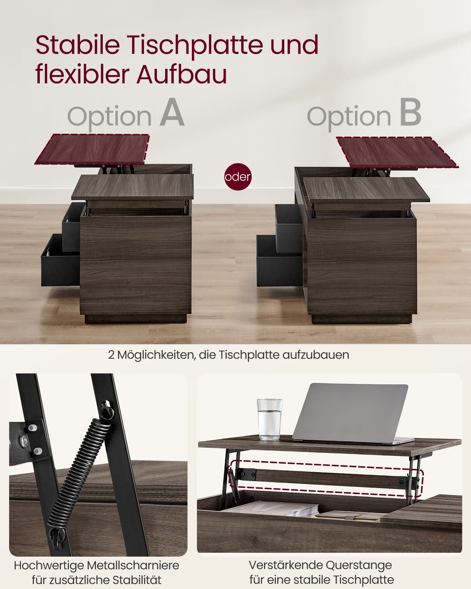 Couchtisch mit 2 Schubladen und Kursen Asbruin