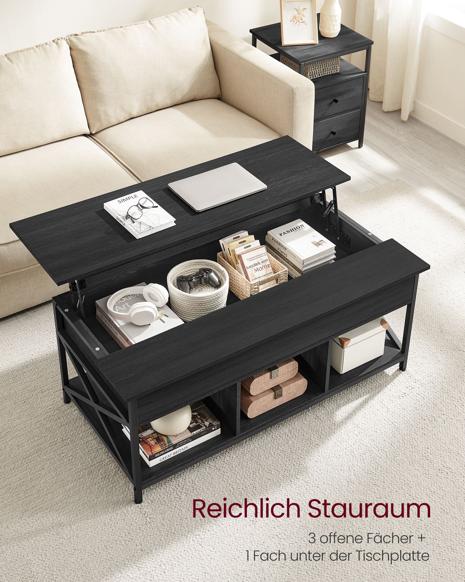 Couchtisch-mit verstecktes Speicherplatz-verstellbarer Anthrazitgrau-Schwarz