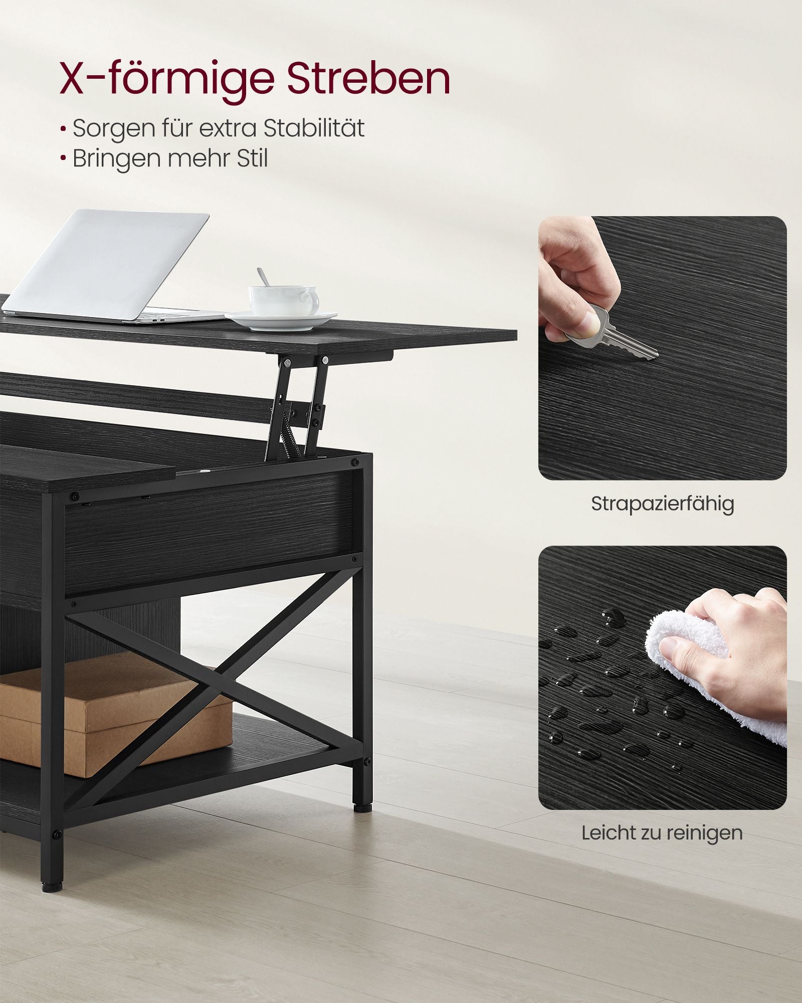 Couchtisch-mit verstecktes Speicherplatz-verstellbarer Anthrazitgrau-Schwarz