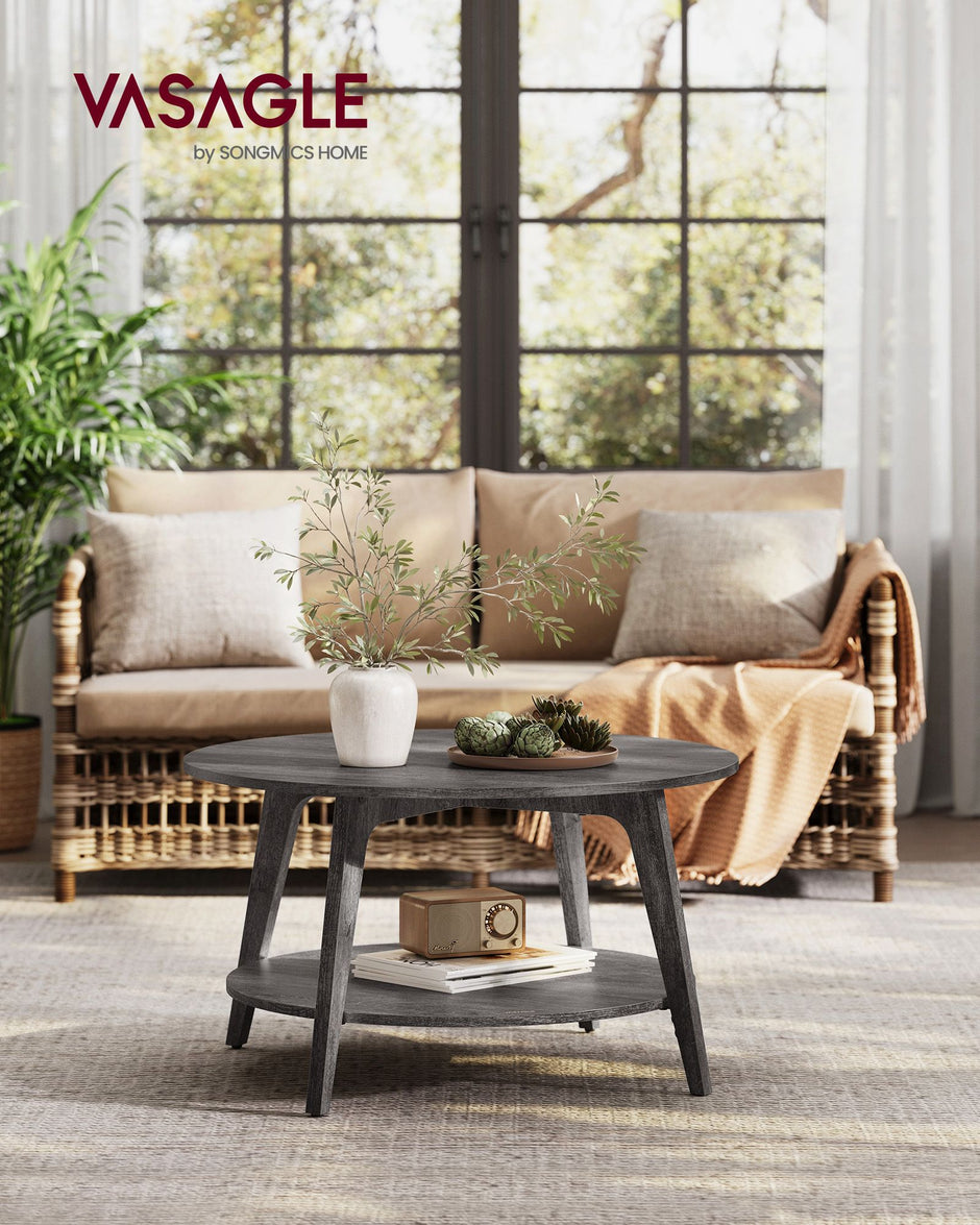 Runder Couchtisch - 2 Level - mit Stauraum - 80 x 45 cm - Nebelgrau