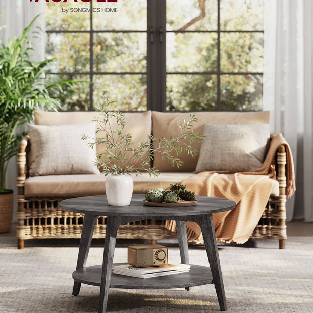 Runder Couchtisch - 2 Level - mit Stauraum - 80 x 45 cm - Nebelgrau