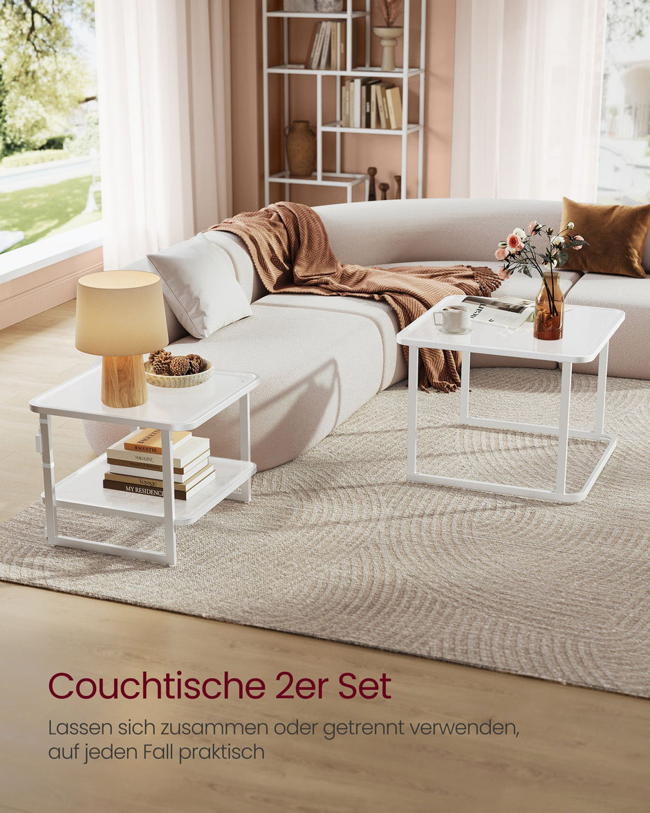Couchtisch-Set von 2 mit LED Light Cloud White-Parel White
