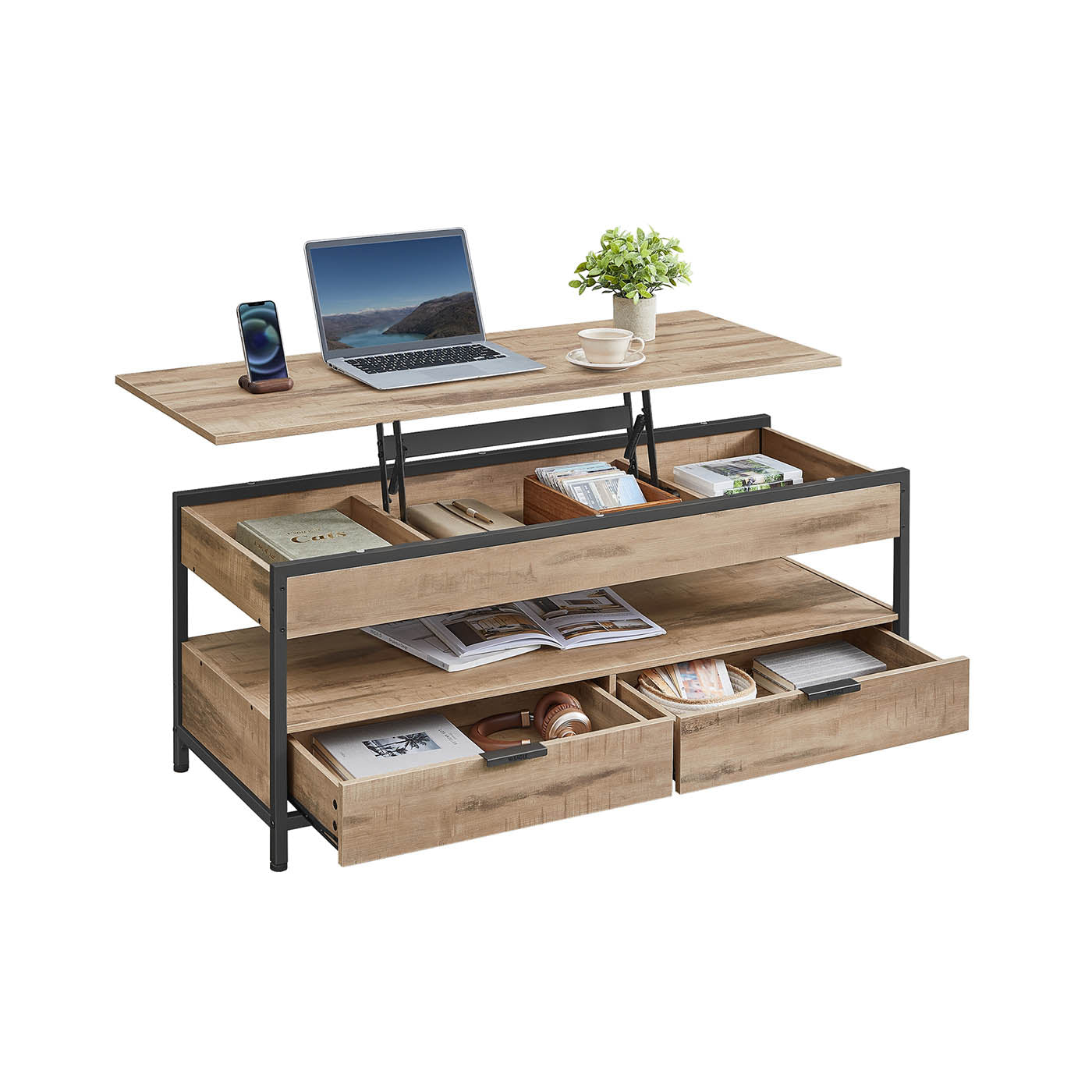 Couchtisch mit Schubladen 50 x 120 cm Kamelbraun-ink-schwarz