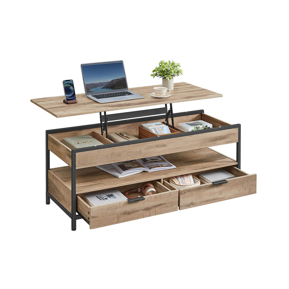 Couchtisch mit Schubladen 50 x 120 cm Kamelbraun-ink-schwarz