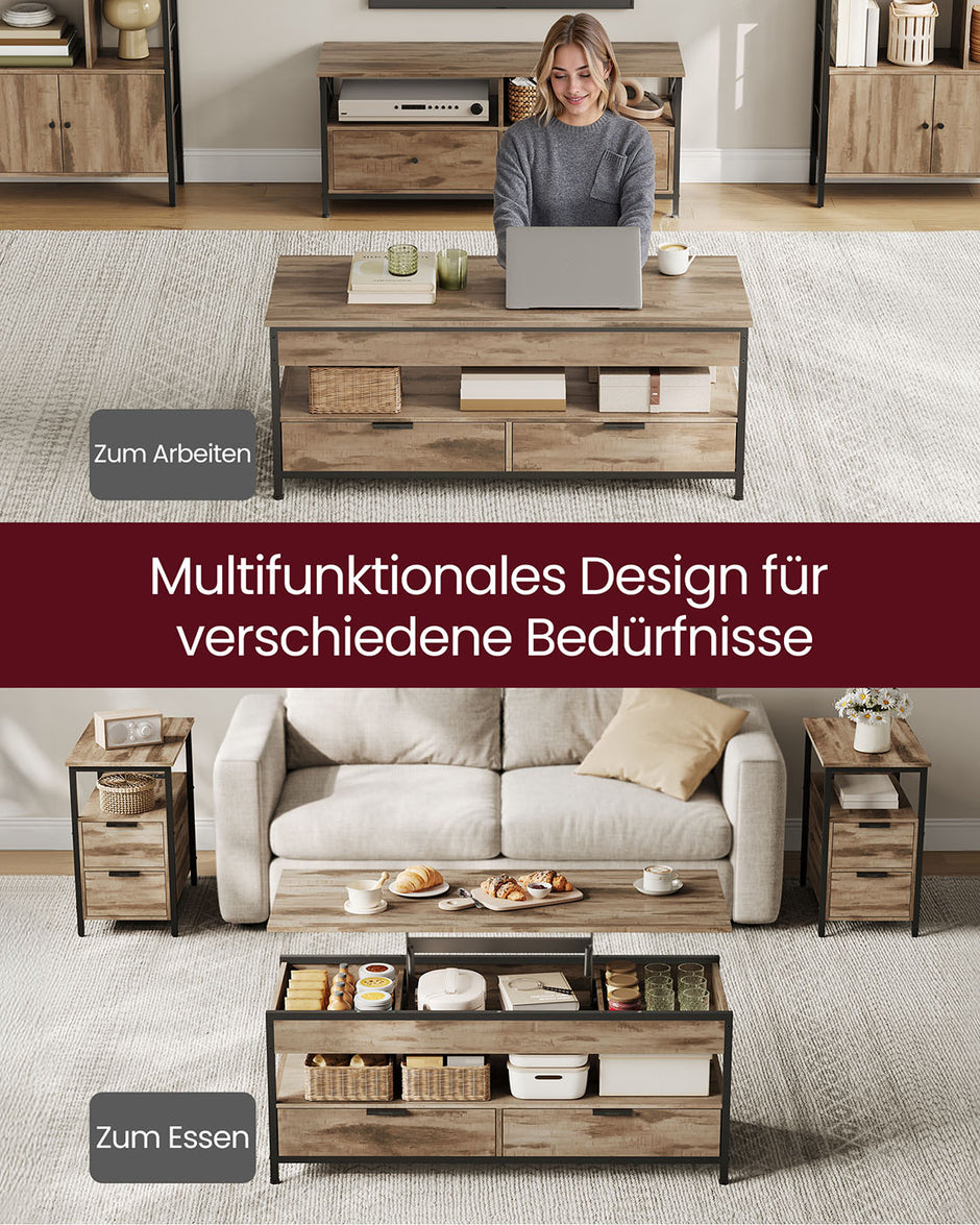 Couchtisch mit Schubladen 50 x 120 cm Kamelbraun-ink-schwarz