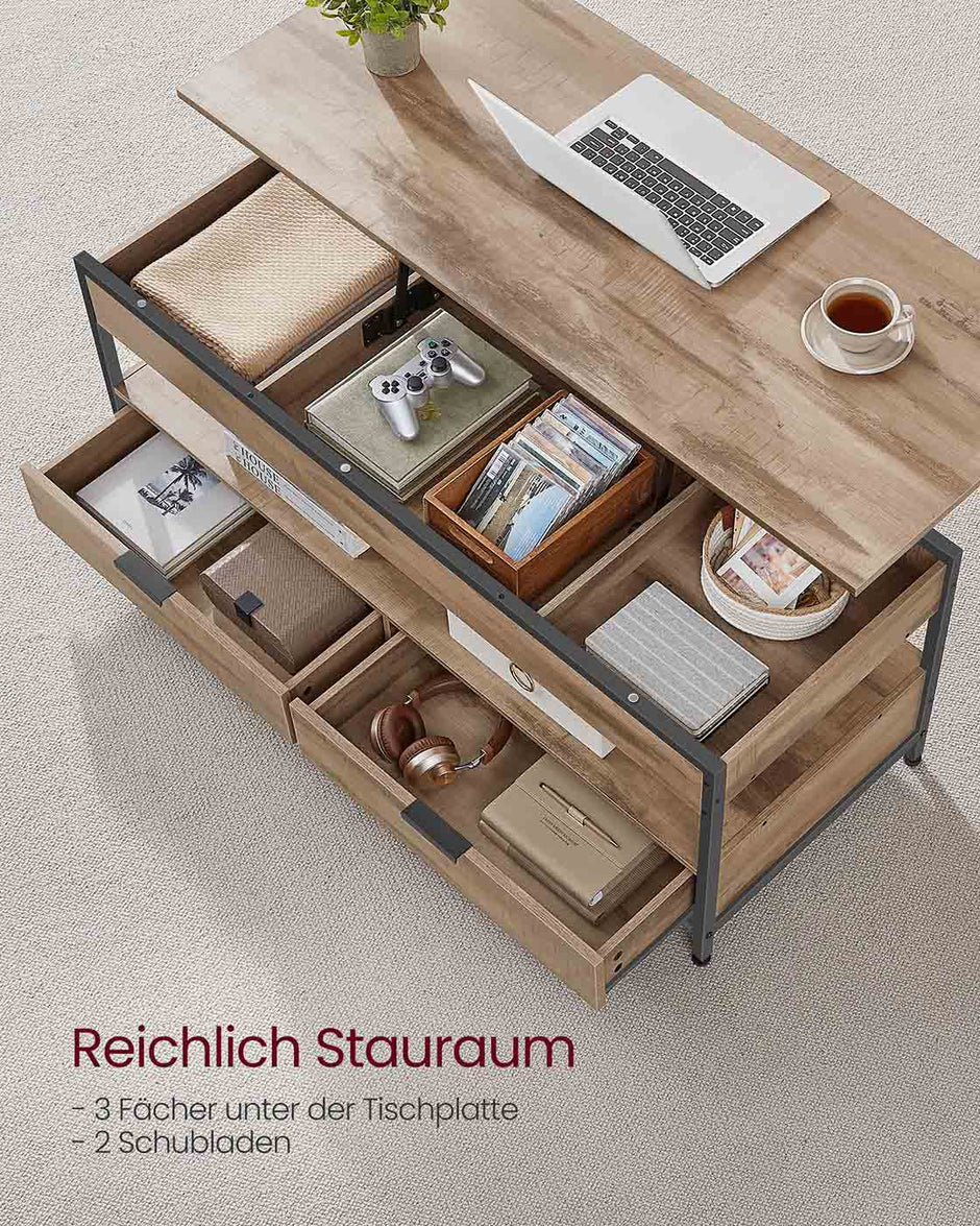 Couchtisch mit Schubladen 50 x 120 cm Kamelbraun-ink-schwarz