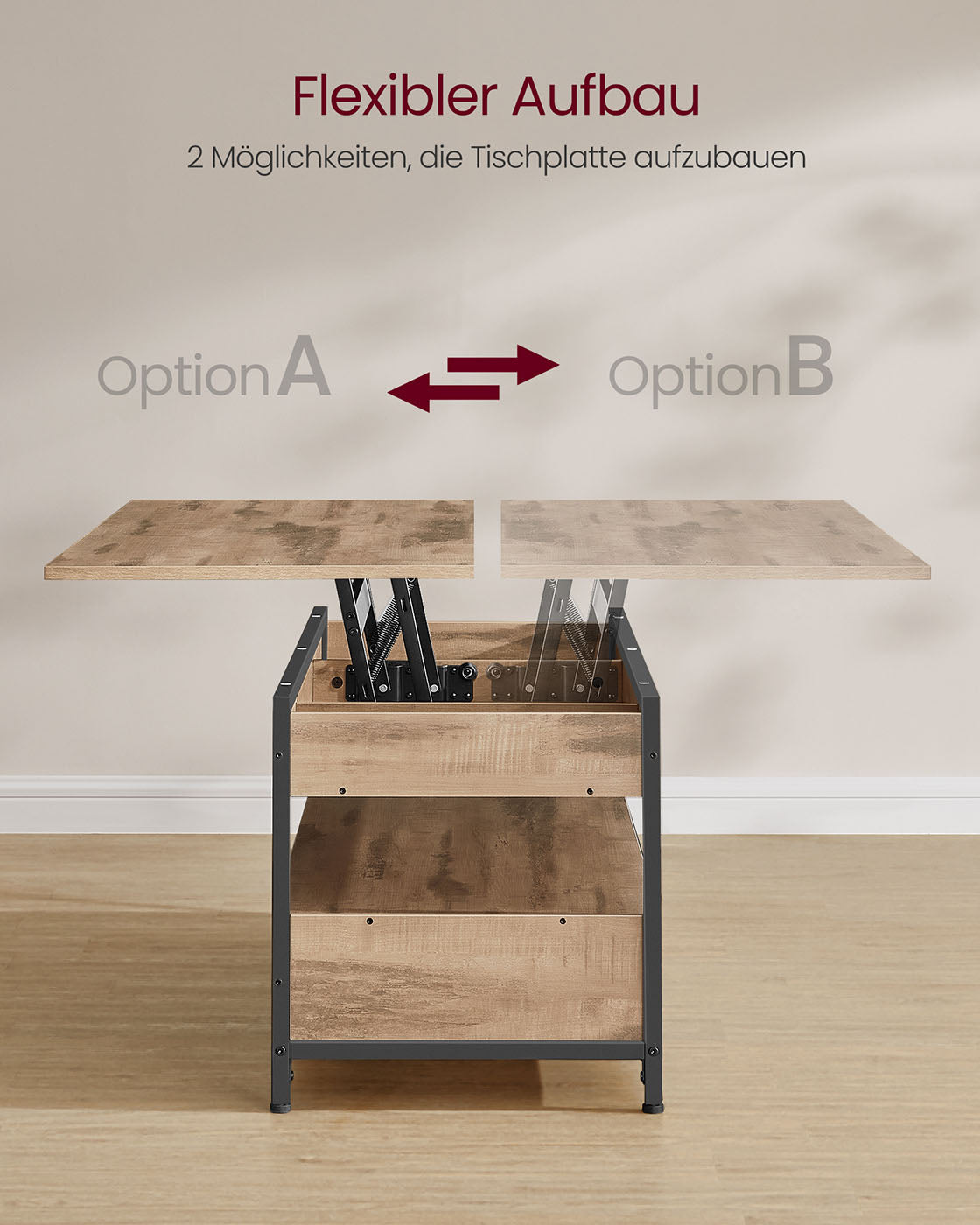 Couchtisch mit Schubladen 50 x 120 cm Kamelbraun-ink-schwarz