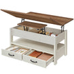Salontafel - In Hoogte Verstelbaar - Gasveer - 2 Lades - Bruin-Wit