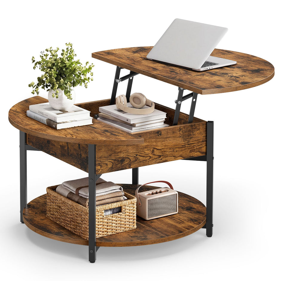 Salontafel - In Hoogte Verstelbaar met Verborgen Stauraum - Vintagebruin en inktzwart - 80 x 45 cm