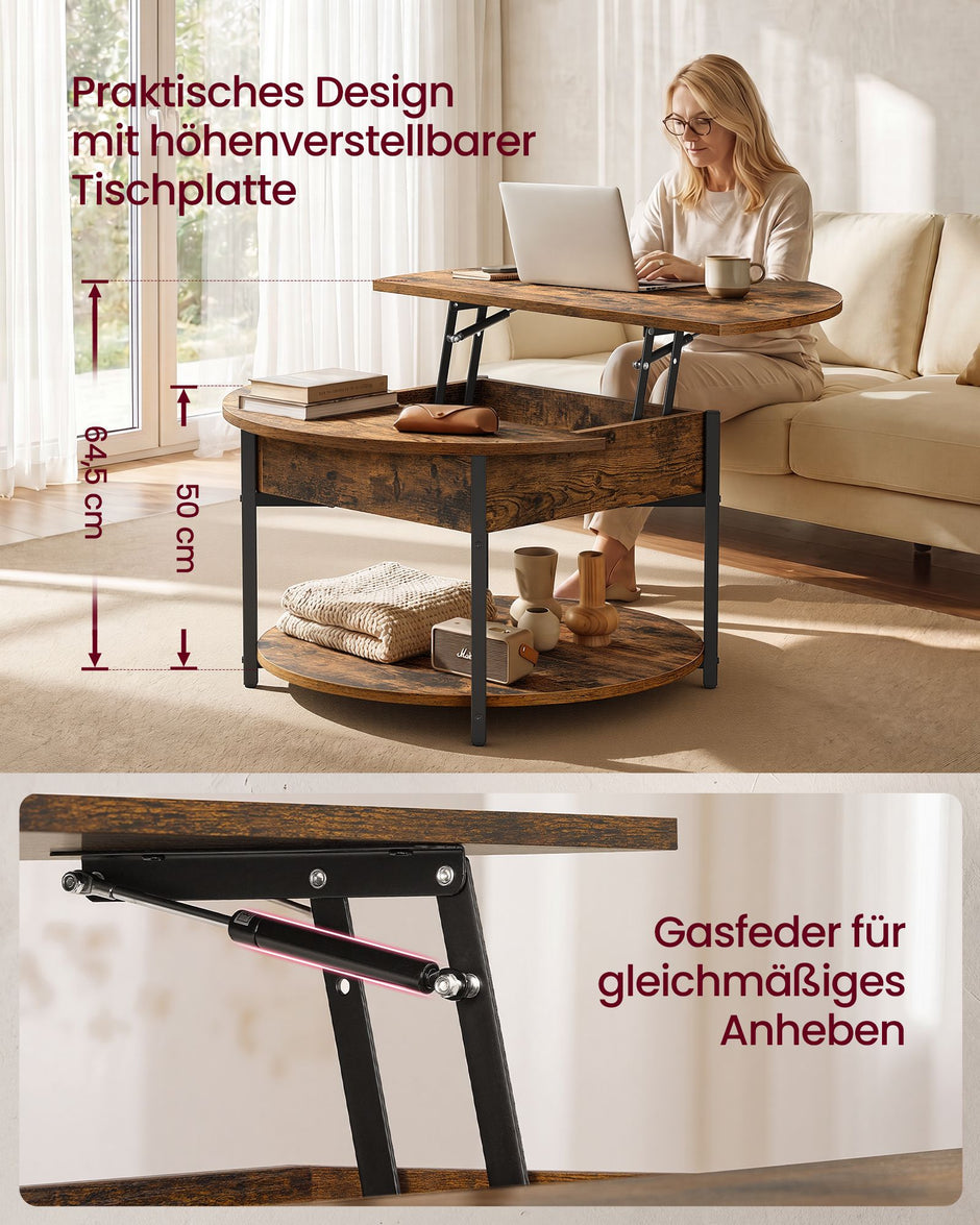 Salontafel - In Hoogte Verstelbaar met Verborgen Stauraum - Vintagebruin en inktzwart - 80 x 45 cm