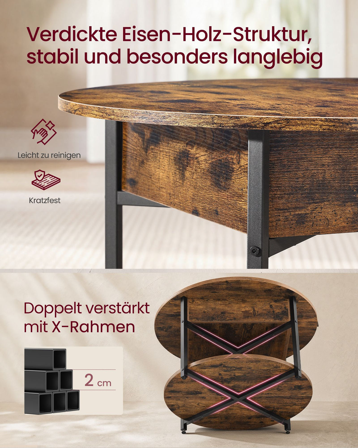 Salontafel - In Hoogte Verstelbaar met Verborgen Stauraum - Vintagebruin en inktzwart - 80 x 45 cm