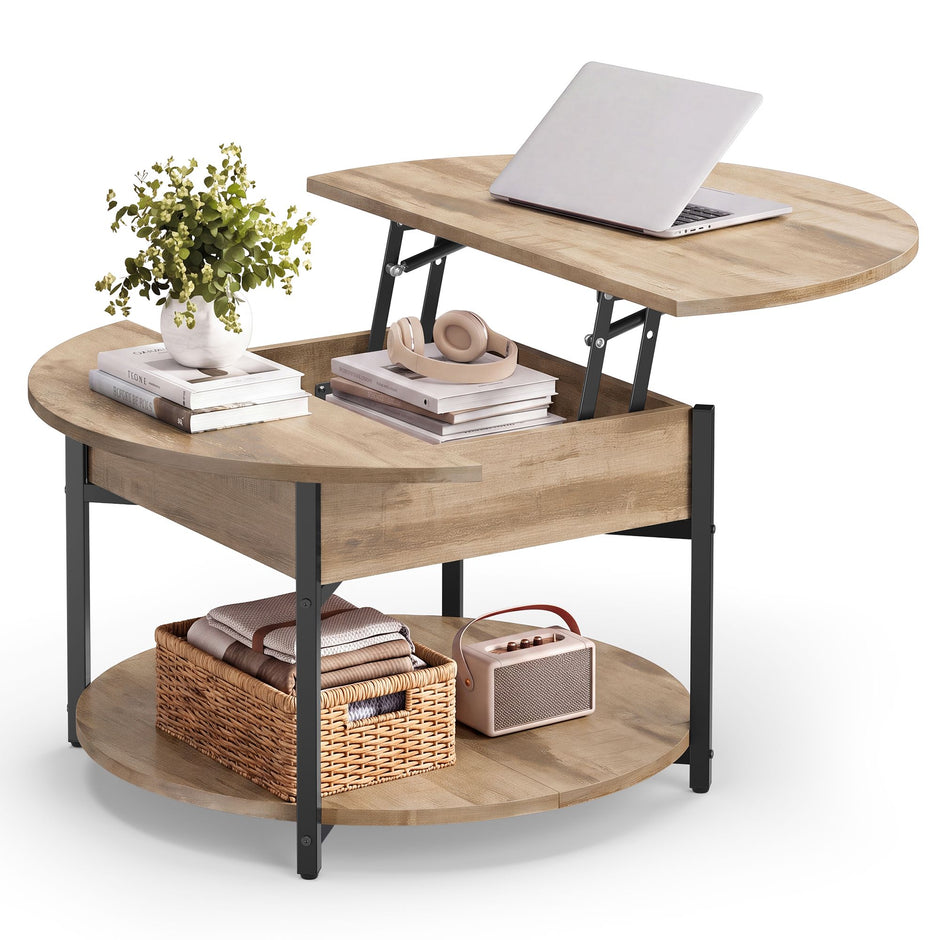 Salontafel - In Hoogte Verstelbaar met Verborgen Stauraum - Kamelbruin en inktzwart - 80 x 45 cm