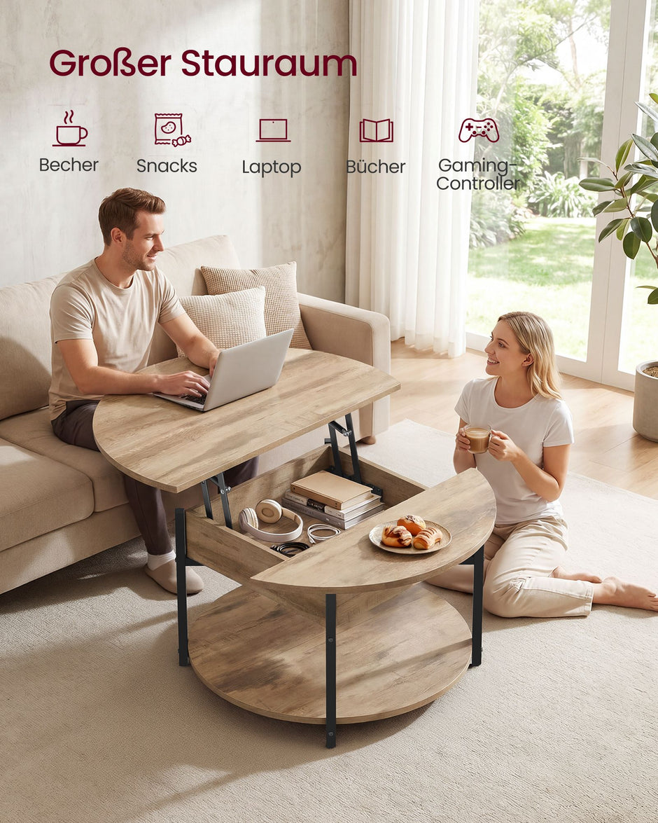 Salontafel - In Hoogte Verstelbaar met Verborgen Stauraum - Kamelbruin en inktzwart - 80 x 45 cm