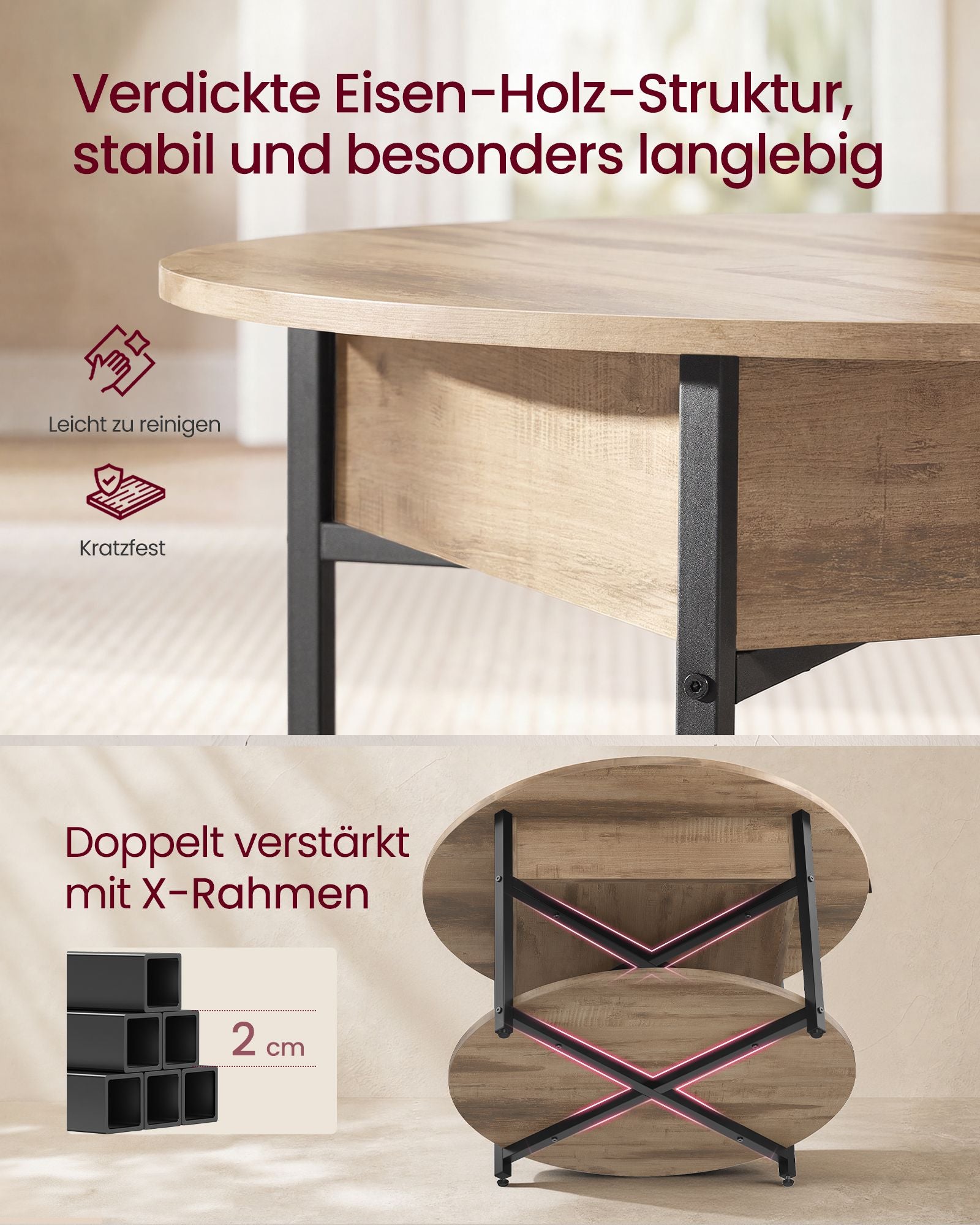 Salontafel - In Hoogte Verstelbaar met Verborgen Stauraum - Kamelbruin en inktzwart - 80 x 45 cm