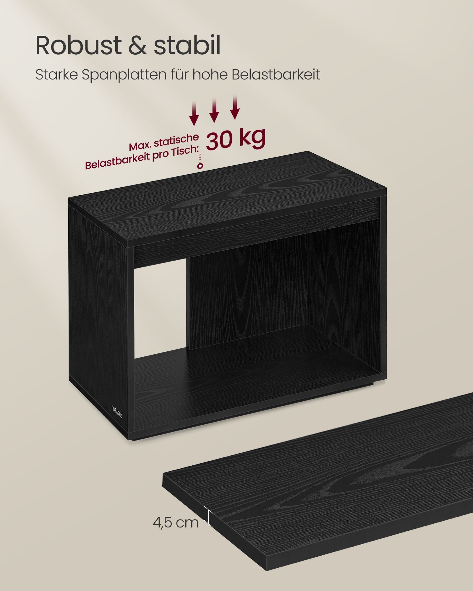 Couchtisch Set von 3 mit Stauraum in Ebenholz schwarz