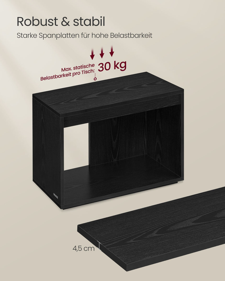 Couchtisch Set von 3 mit Stauraum in Ebenholz schwarz