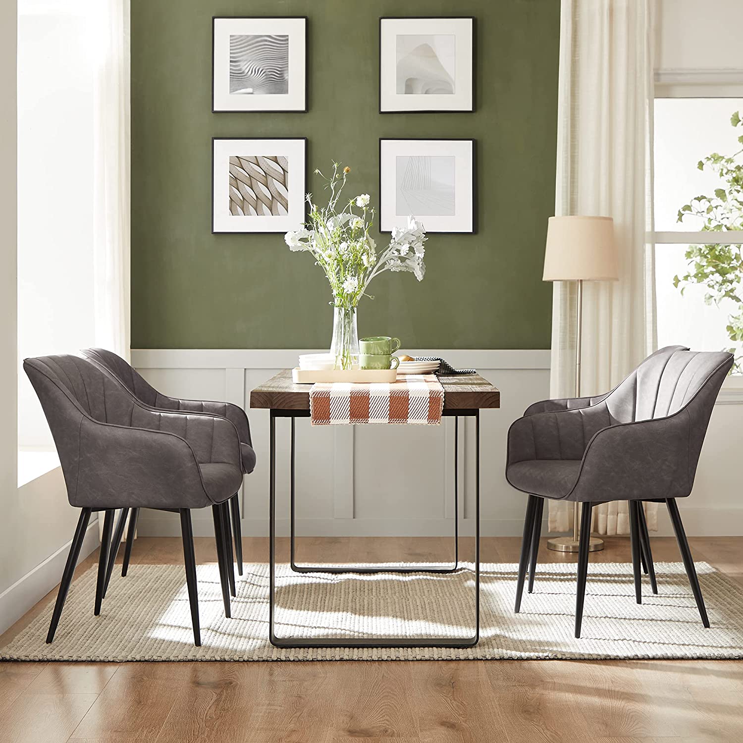 Sessel - Lounge Stuhl - Polsterer Esszimmerstuhl - mit Armlehnen - Grau