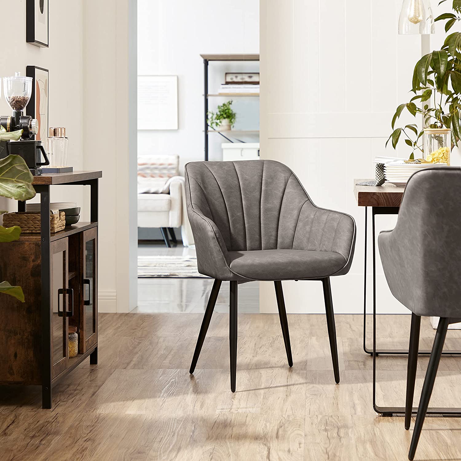 Sessel - Lounge Stuhl - Polsterer Esszimmerstuhl - mit Armlehnen - Grau