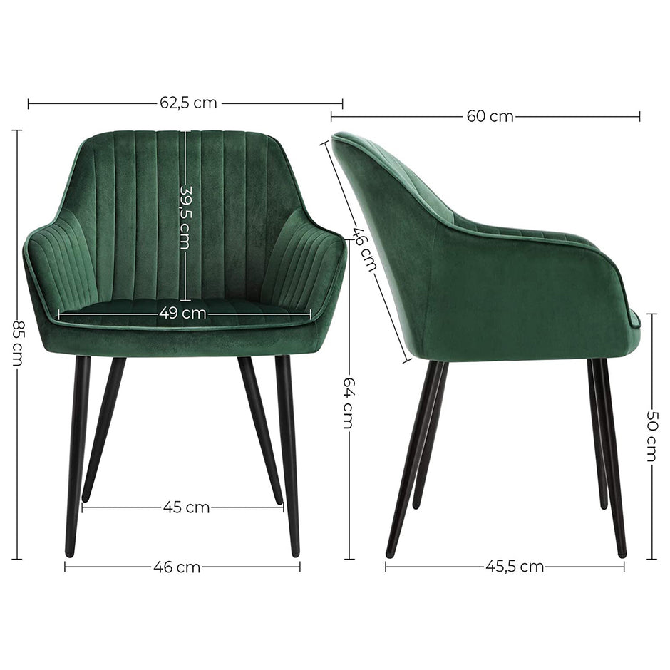 Eetkamerstoelen - Set van 2 - Fluweel - Met Armleuningen - Groen