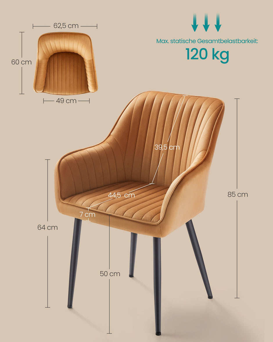 Speisesaal Stuhl-Armlehnen, Karamellbraun Tinte schwarz