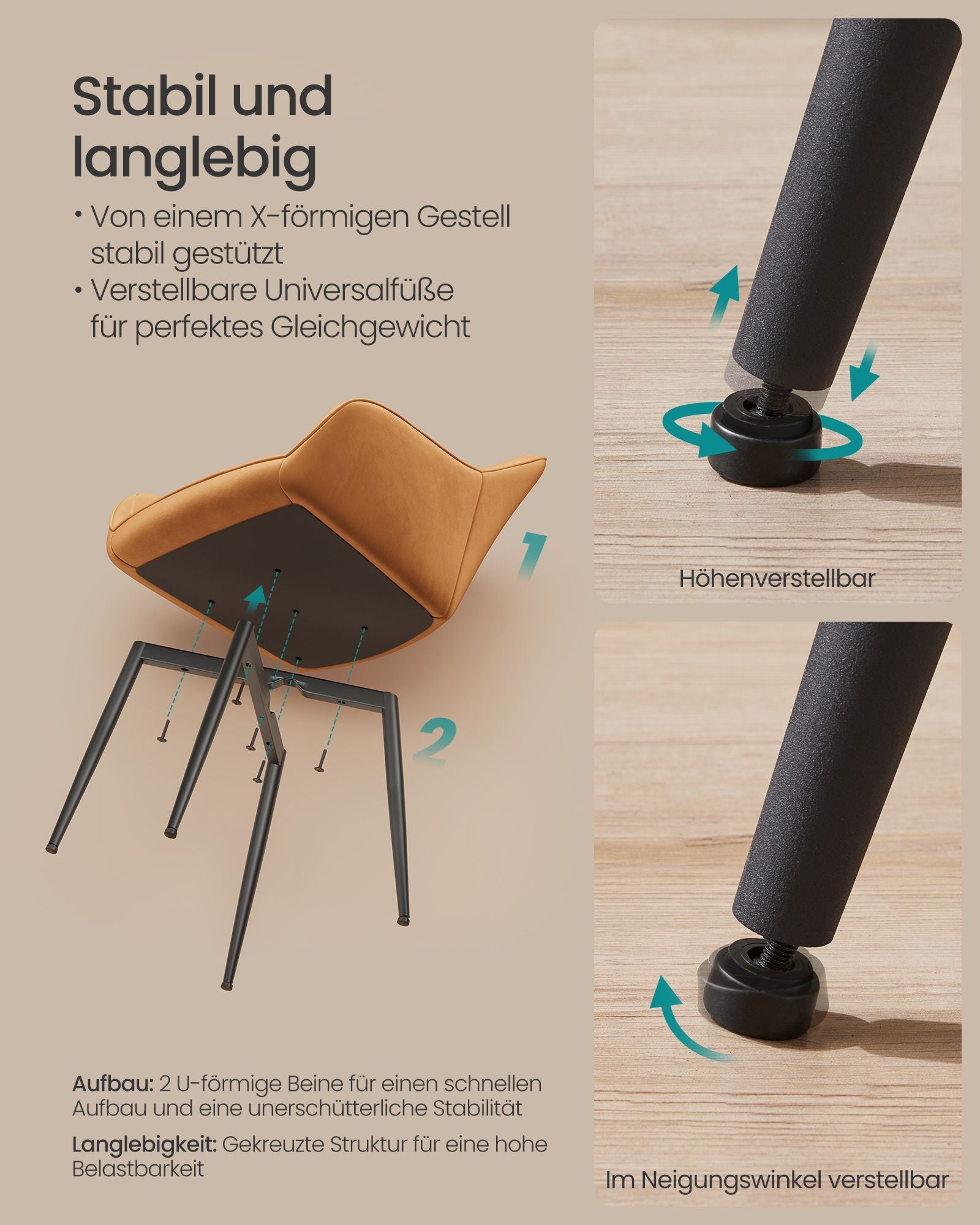 Speisesaal Stuhl-Armlehnen, Karamellbraun Tinte schwarz