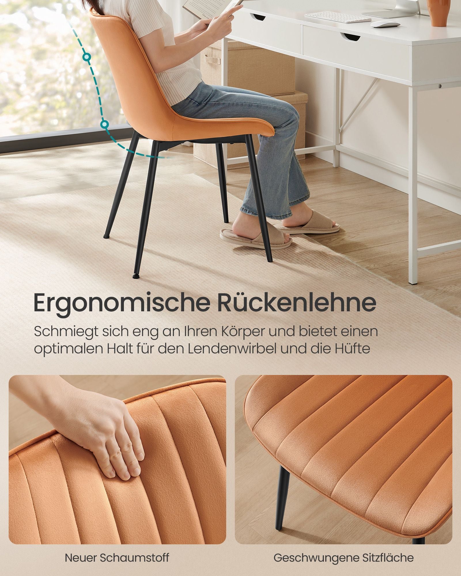 Speisesaalstuhl Set mit 2 Karamellbraun-Ink-Schwarz