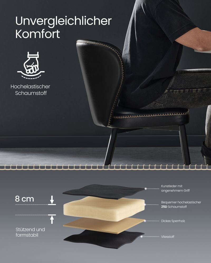 Esszimmerstuhl - Wohnzimmerstuhl - Metallbeine - Kunstleder - Schwarz