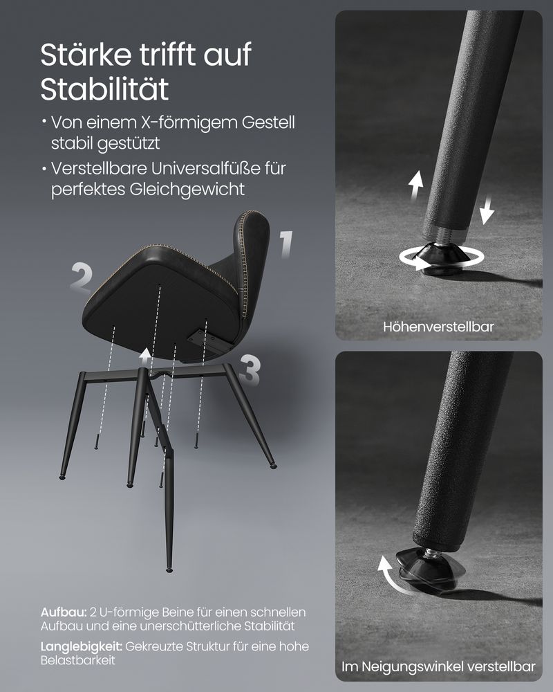 Esszimmerstuhl - Wohnzimmerstuhl - Metallbeine - Kunstleder - Schwarz