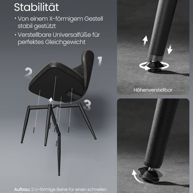 Esszimmerstuhl - Wohnzimmerstuhl - Metallbeine - Kunstleder - Schwarz