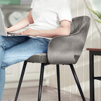 Speisesaalstuhl - Samtküchenstuhl - mit Armlehnen und Metallbeinen - grau