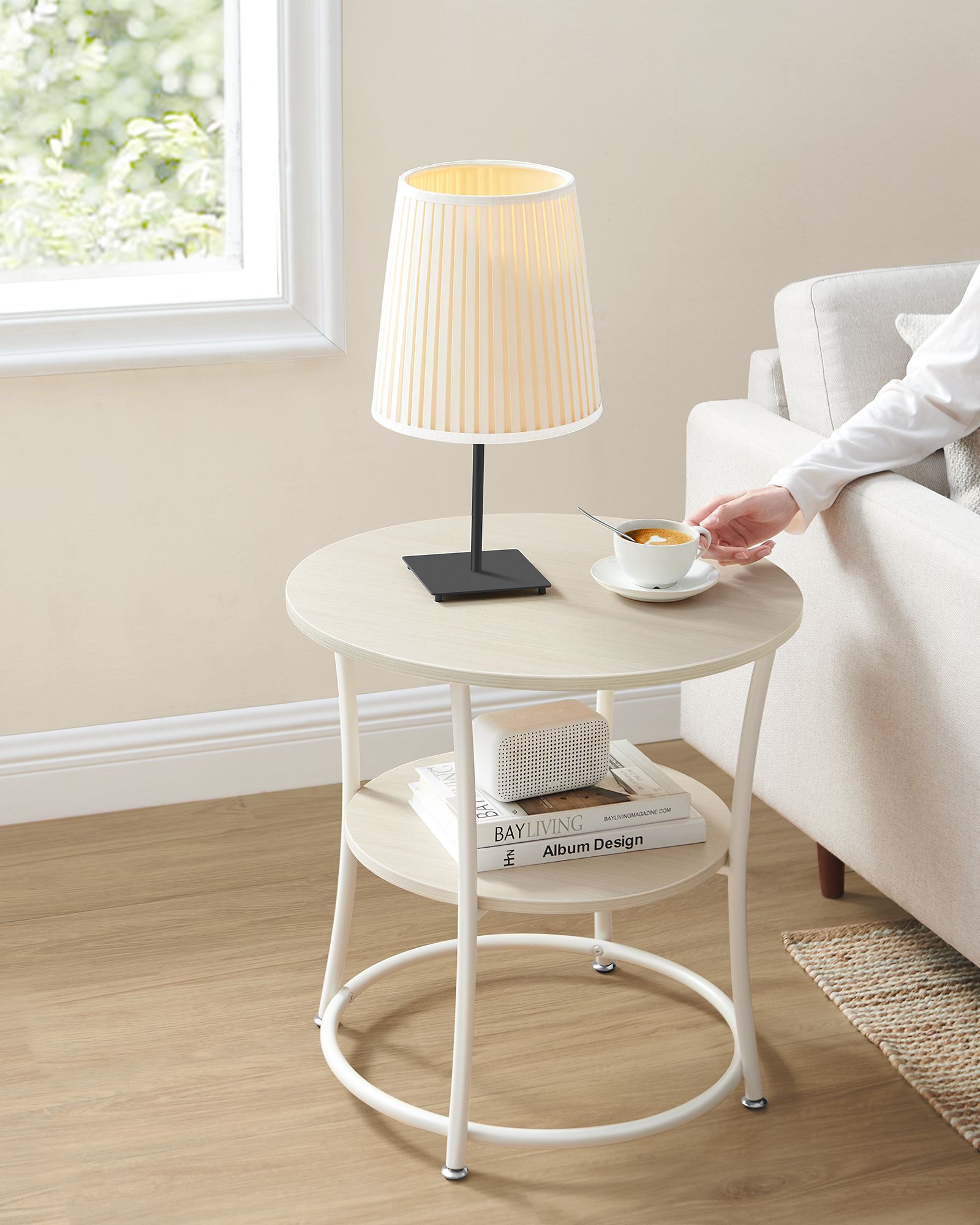 Beige mit 2 Regalen - Stahlrahmen - Natural Beige