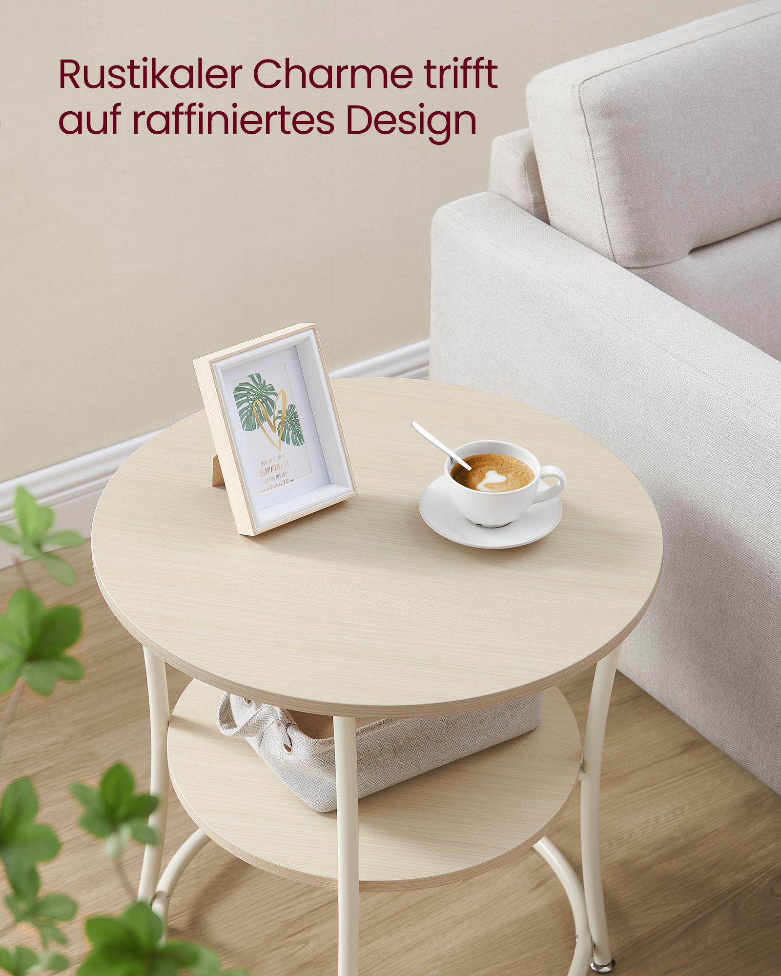 Beige mit 2 Regalen - Stahlrahmen - Natural Beige