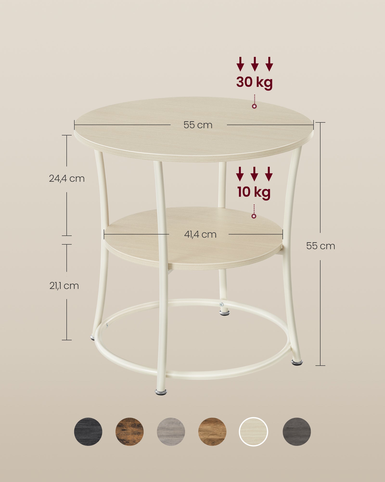 Beige mit 2 Regalen - Stahlrahmen - Natural Beige