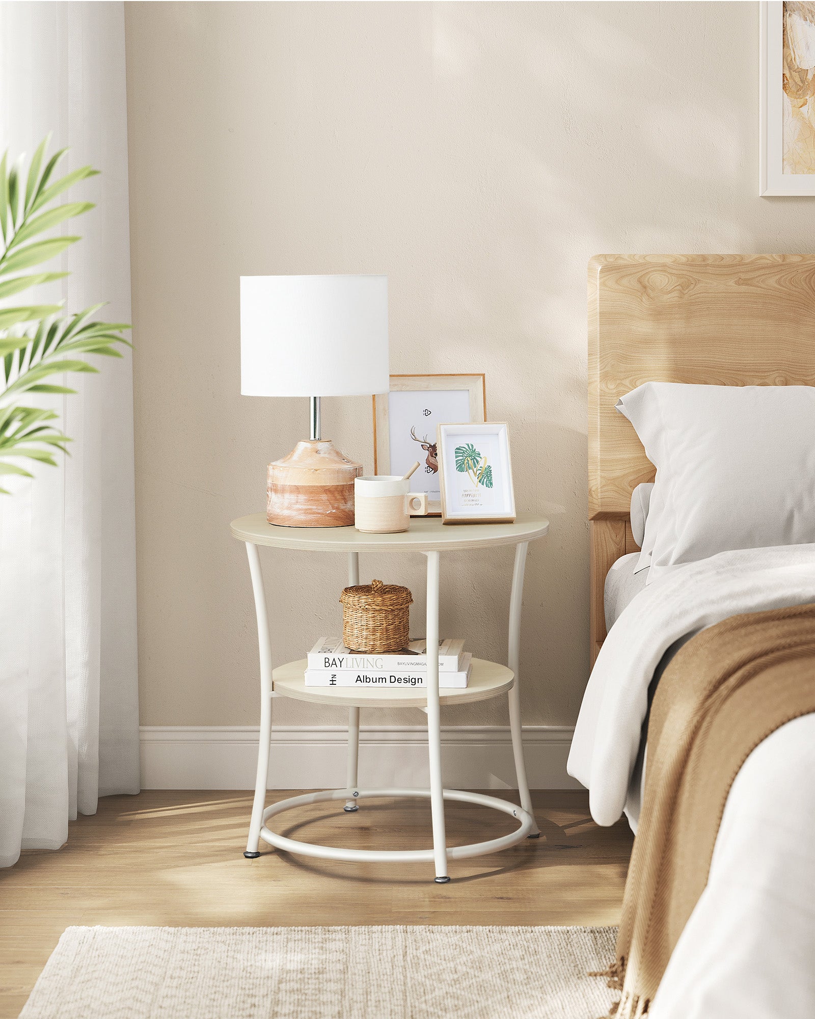 Beige mit 2 Regalen - Stahlrahmen - Natural Beige