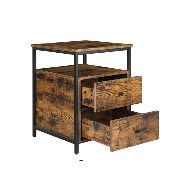 Nachttisch - mit 2 Schubladen - Industriedesign - braun/schwarz