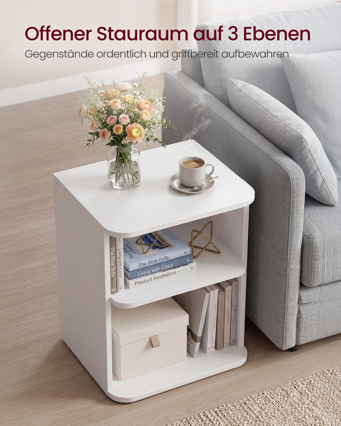 Nachtkastje - 30 x 35 x 45 cm - 3 niveaus - wolkwit - maximaal 50 kg tafelbladbelasting - maximaal 10 kg per vak
