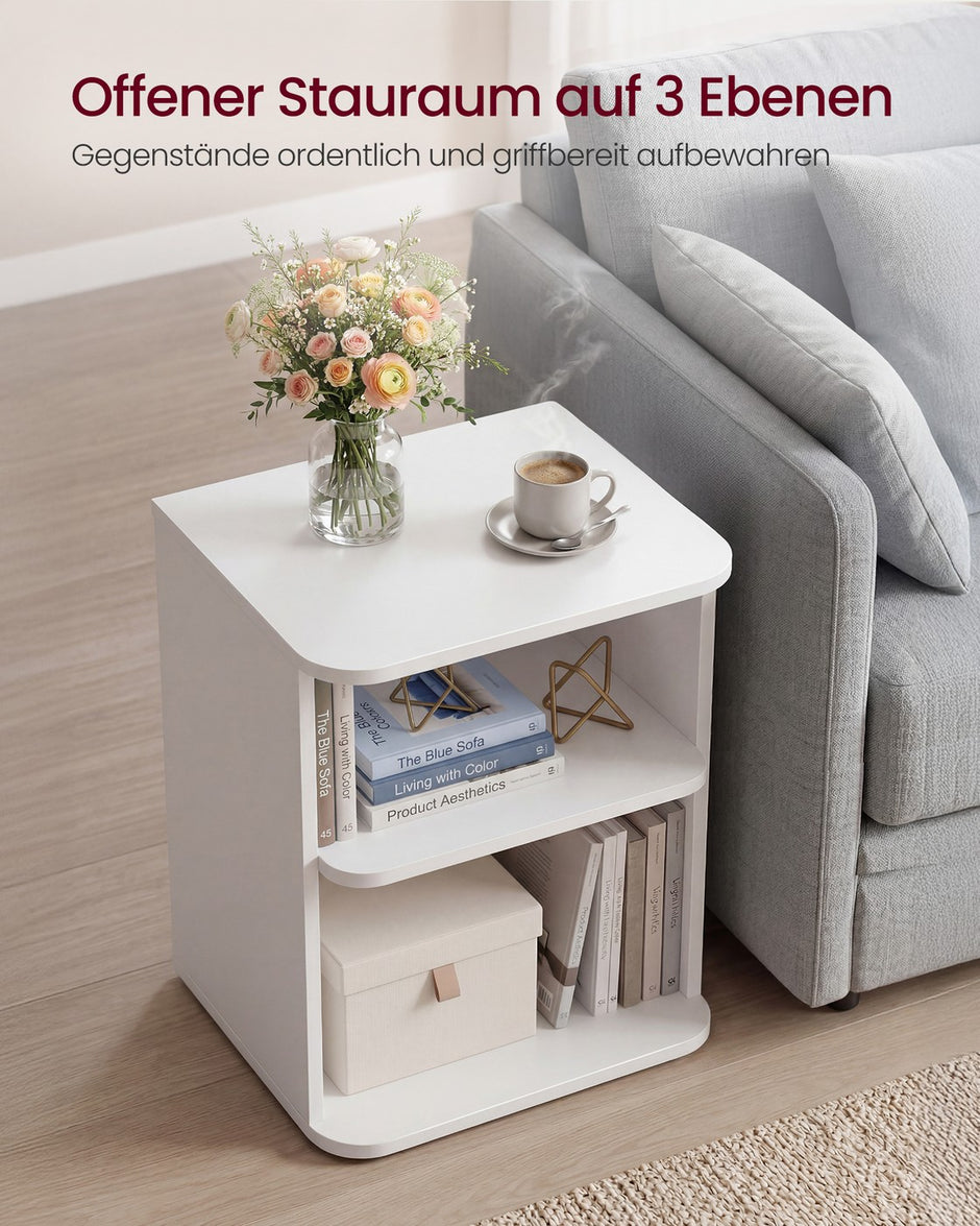 Nachtkastje - 30 x 35 x 45 cm - 3 niveaus - wolkwit - maximaal 50 kg tafelbladbelasting - maximaal 10 kg per vak