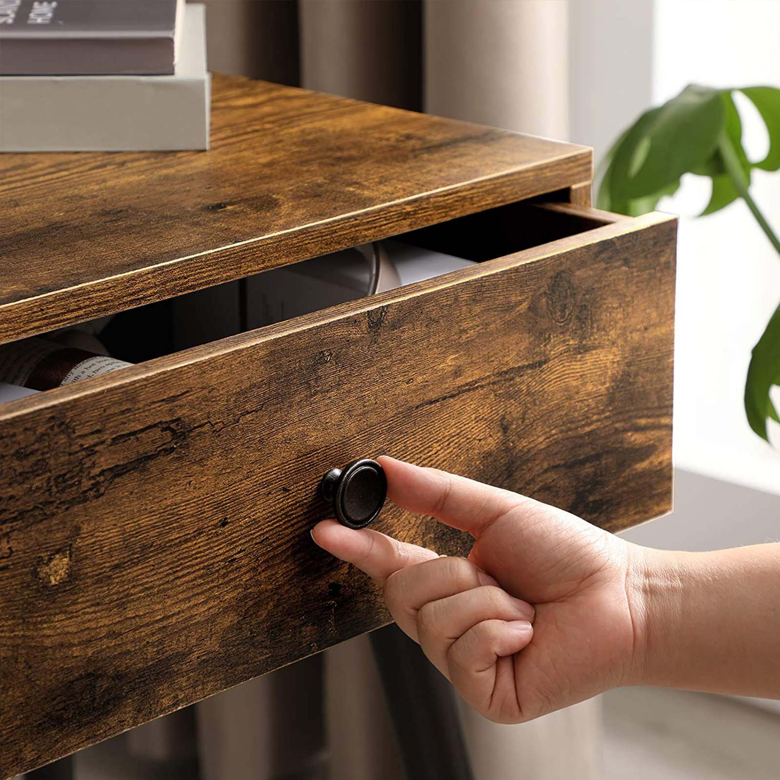 Seitentisch - Nachttisch mit Schublade - abfallende Beine - braun