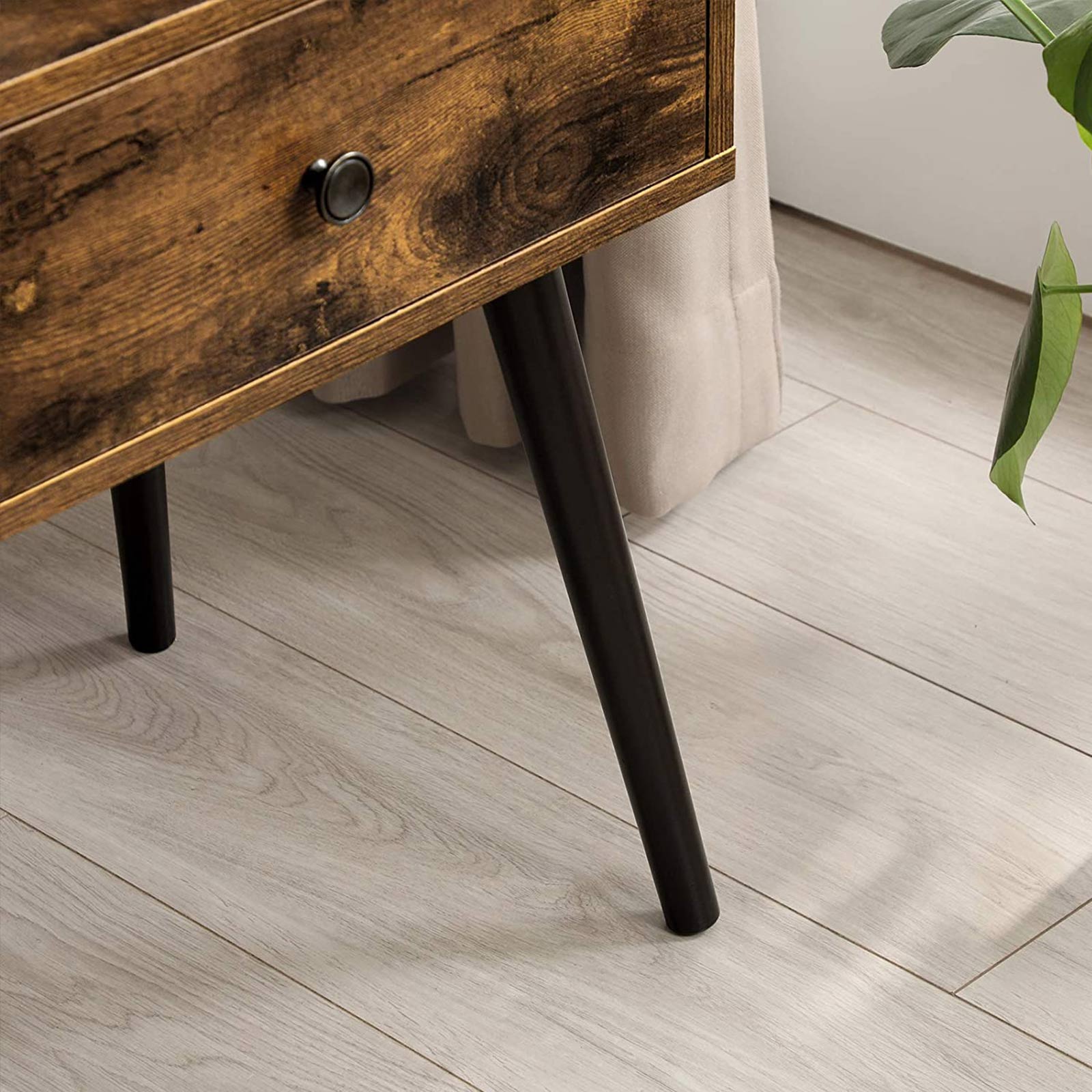 Seitentisch - Nachttisch mit Schublade - abfallende Beine - braun