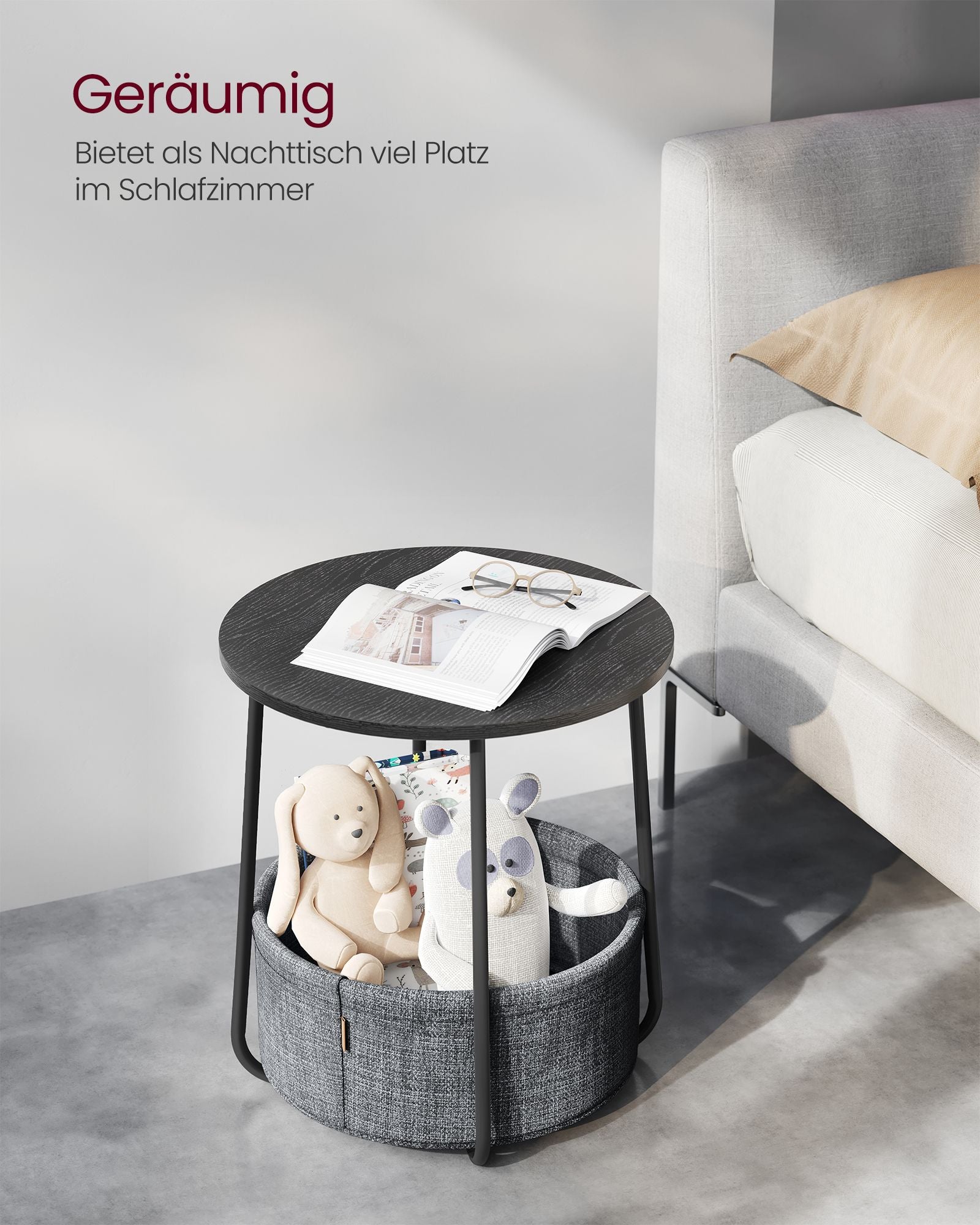 Seitentisch-mit Korb-Imbony Schwarz-Leigh-freier Stoff