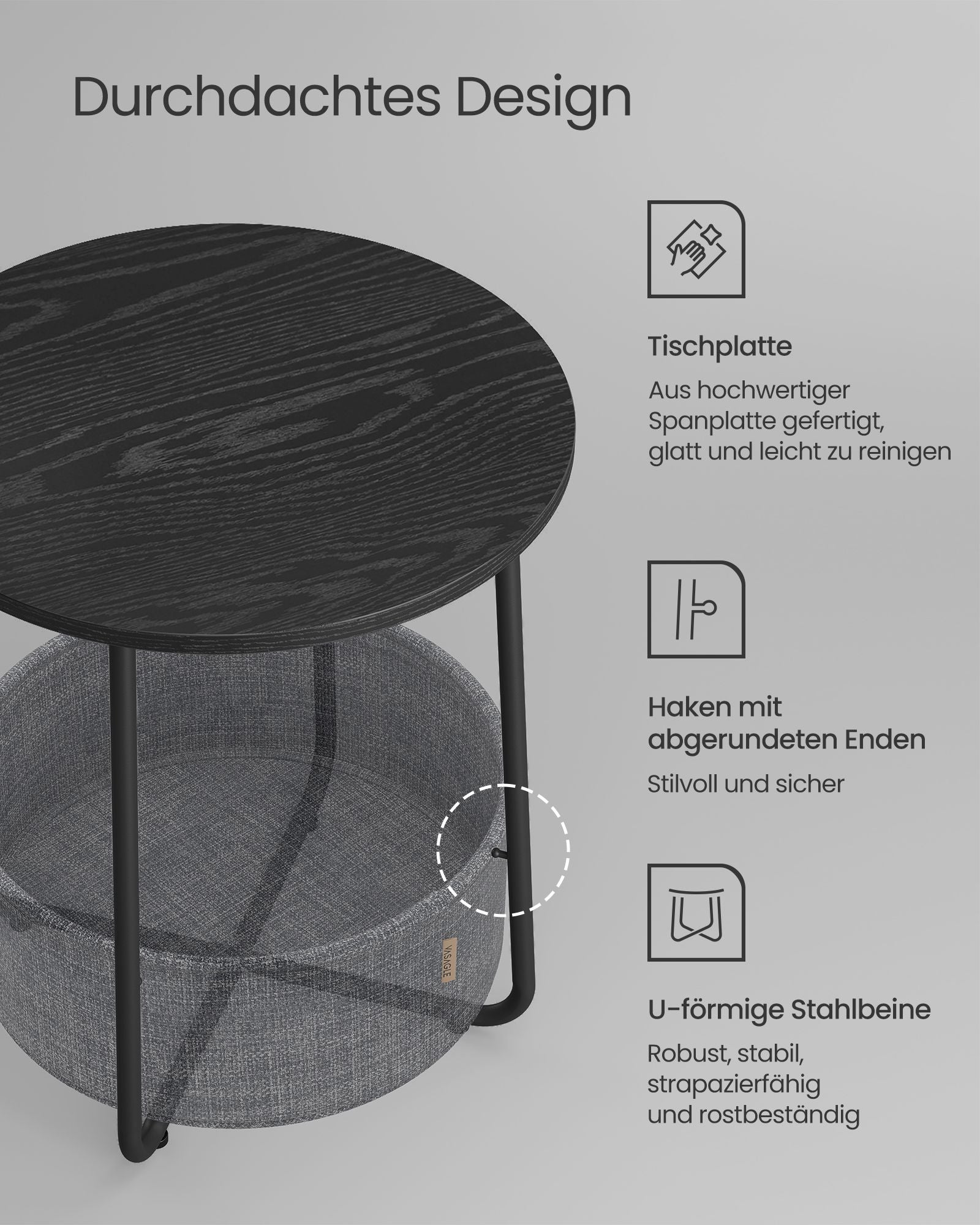 Seitentisch-mit Korb-Imbony Schwarz-Leigh-freier Stoff